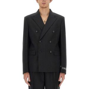 VERSACE Men's Double-Breasted Peak Lapel Blazer Men BLACK Outerwear